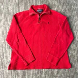 Polo Ralph Lauren Stitched Embroidered Basic Red Half Zip Sweatshirt Small